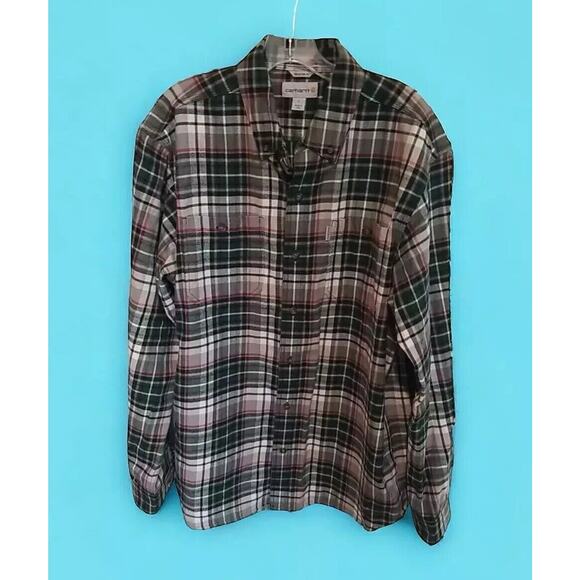 Mens L Carhartt Plaid Button Up Flannel Shirt Long Sleeve Relaxed Fit NWOT - Picture 1 of 10